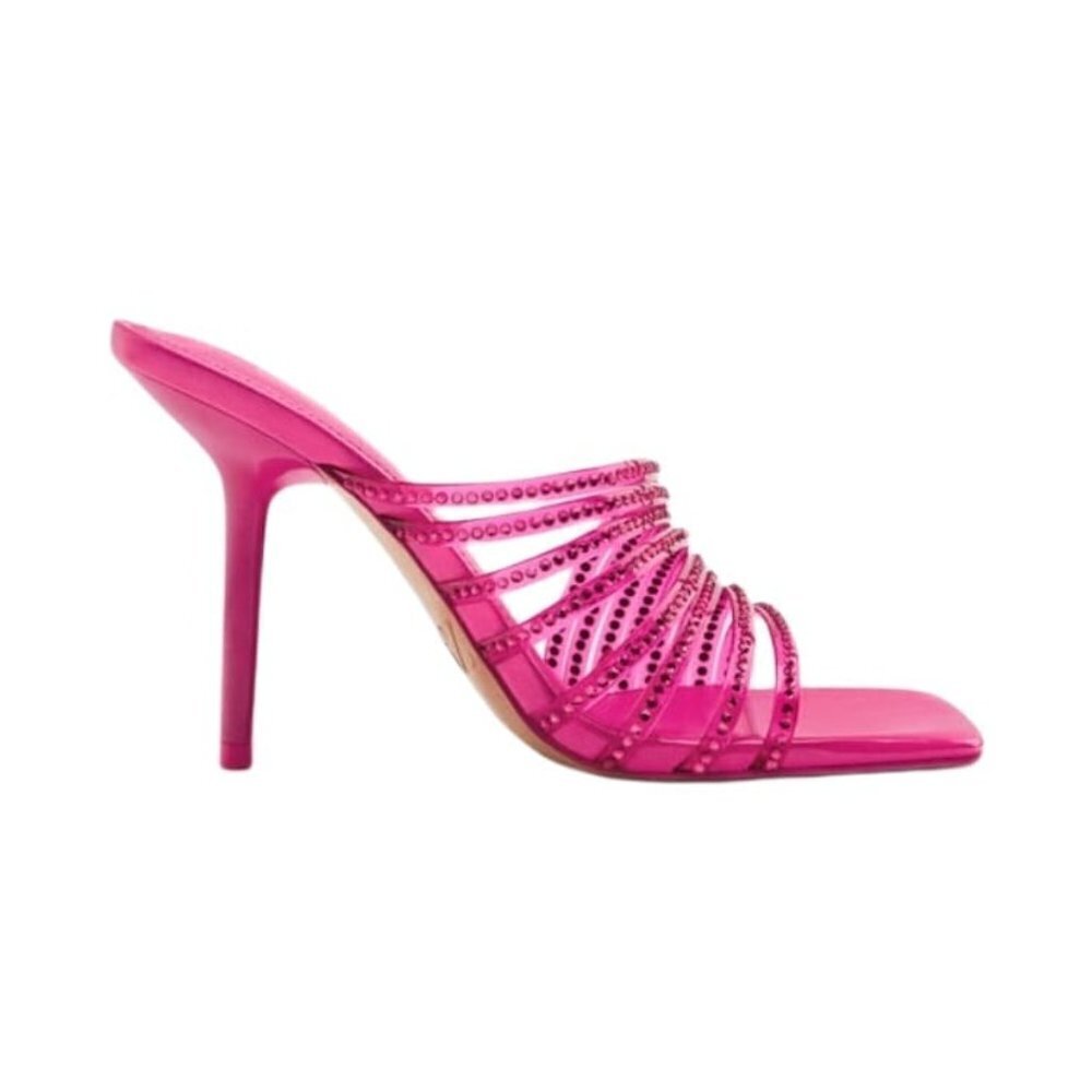 ZARA HIGH-HEEL VINYL SANDALS WITH RHINESTONES PINK | 3804/010 SIZE - Picture 3 of 4